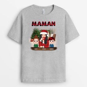 T-shirt Noel Maman Mamie Mot a Carreaux Personnalise