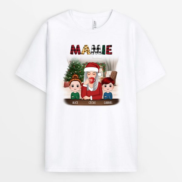 T-shirt Noel Maman Mamie Mot a Carreaux Personnalise