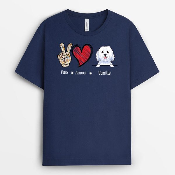 T-shirt Paix, Amour, Chien Personnalise