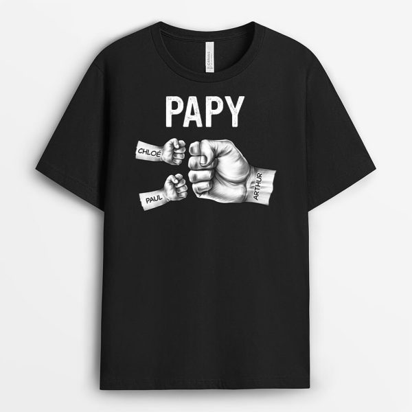 T-shirt Papa Bosse De Poing Version Noir Et Blanc Personnalise