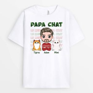 T-shirt Papa Chat Version Noel Personnalise