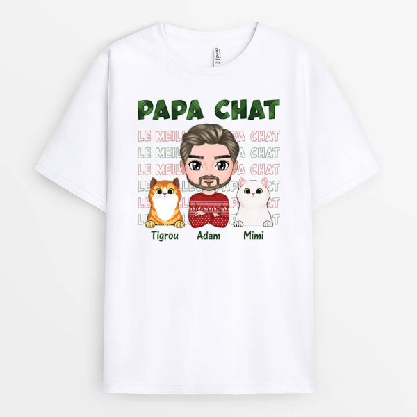 T-shirt Papa Chat Version Noel Personnalise