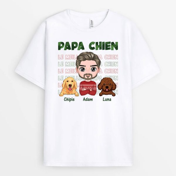 T-shirt Papa Chien Blanc Version Noel Personnalise