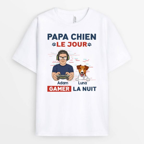 T-shirt Papa Chien Le Jour Gamer La Nuit Personnalise