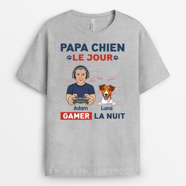 T-shirt Papa Chien Le Jour Gamer La Nuit Personnalise