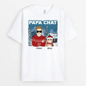 T shirt Papa De Chat Version Noel Personnalise 1