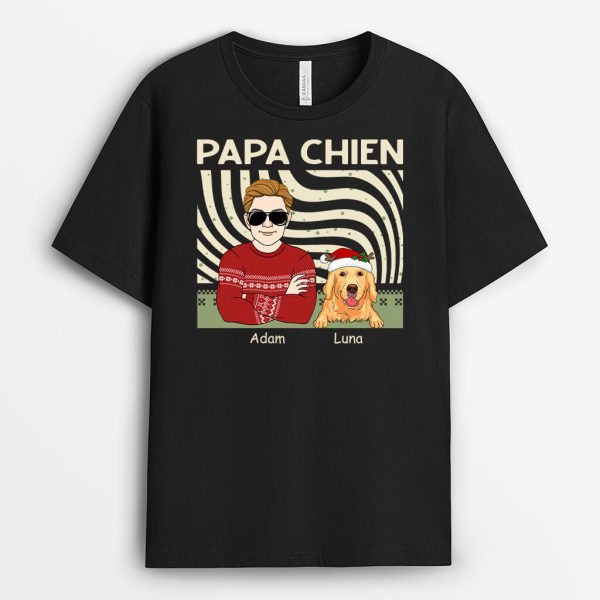 T-shirt Papa De Chien Noel Personnalise