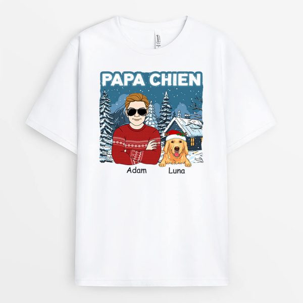 T-shirt Papa De Chien Version Noel Personnalise