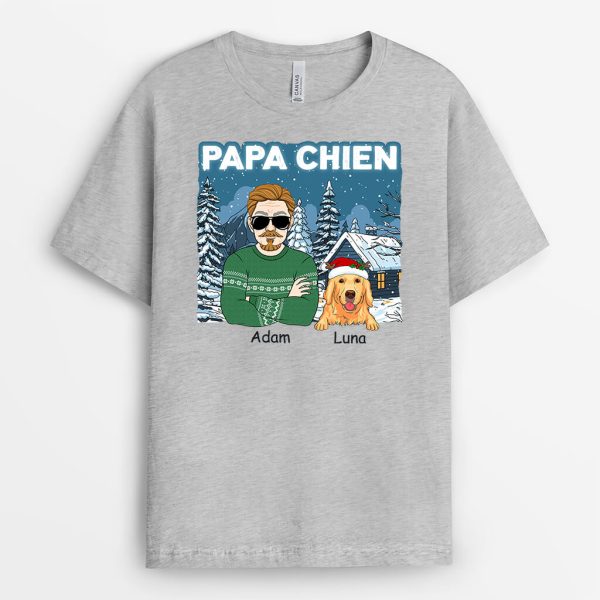 T-shirt Papa De Chien Version Noel Personnalise