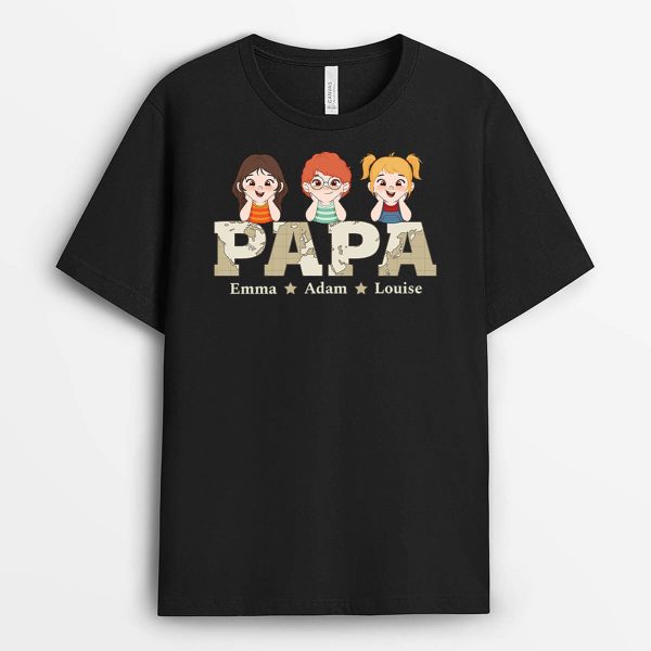 T-shirt Papa Et Ses Enfants Mignons Version Carte Personnalise