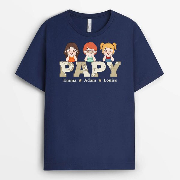 T-shirt Papa Et Ses Enfants Mignons Version Carte Personnalise