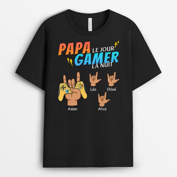 T-shirt Papa Le Jour Gamer La Nuit Personnalise