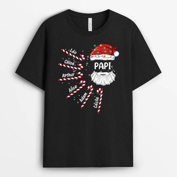 T-shirt Papa Papi Chapeau Batons Noel Personnalise