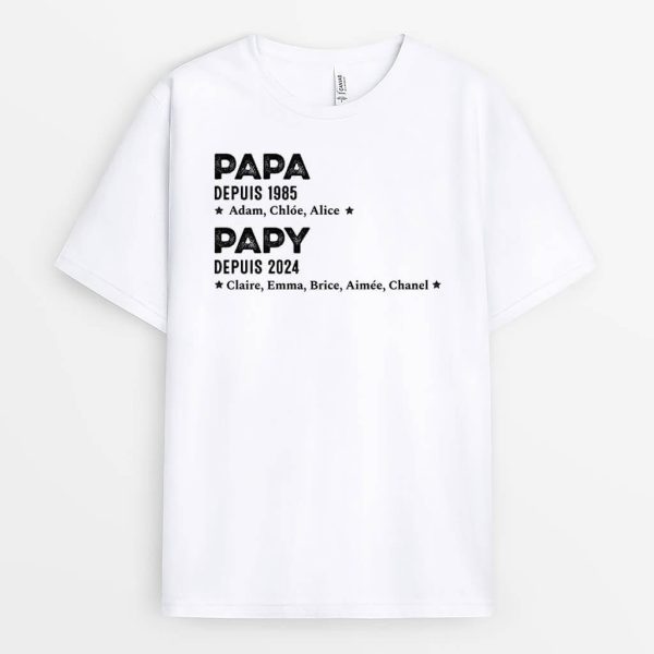 T-shirt Papa Papy Depuis Monochrome Avec Etoiles Personnalise