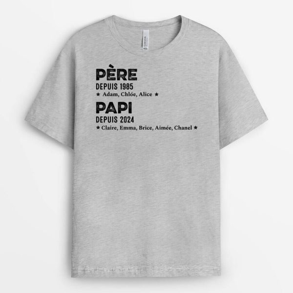 T-shirt Papa Papy Depuis Monochrome Avec Etoiles Personnalise