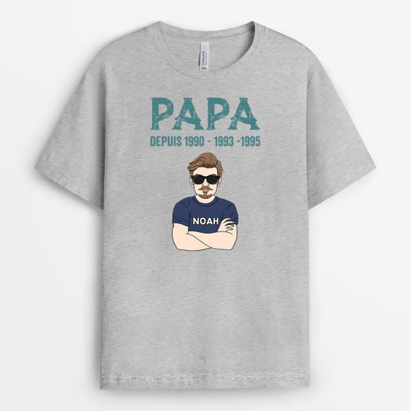 T-shirt Papa Papy Depuis Plusieurs Annees Personnalise