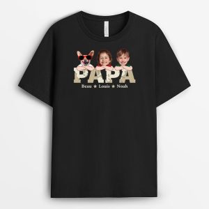T-shirt Papa, Ses Enfants Et Ses Animaux Version Noir Personnalise T-shirt Papa, Ses Enfants Et Ses Animaux Version Noir Personnalise