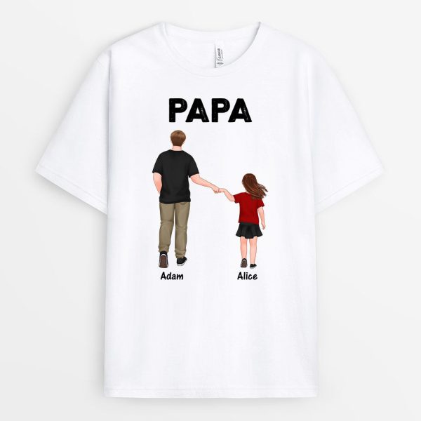 T-shirt Papa et Enfant Marchent Main Dans La Main Personnalise