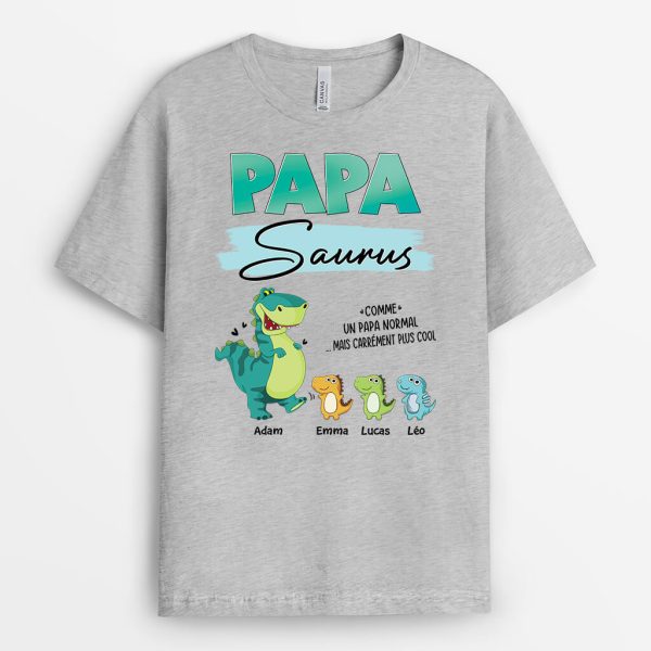 T-shirt Papasaurus Version Bleu Et Rose Personnalise