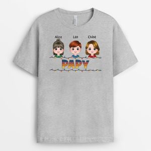 T-shirt Papy Avec Petits-Enfants Version Noel Personnalise T-shirt Papy Avec Petits-Enfants Version Noel Personnalise