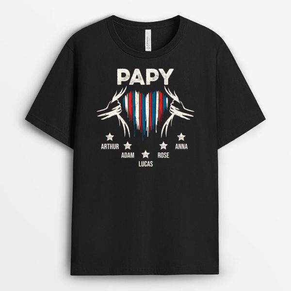 T-shirt Papy Coeur Avec Couleur De La France Personnalise