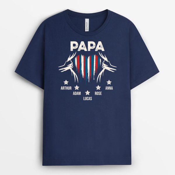 T-shirt Papy Coeur Avec Couleur De La France Personnalise