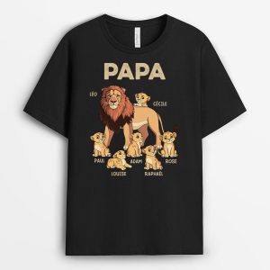 T-shirt Papy Lion Et Ses Enfants Lions Personnalise T-shirt Papy Lion Et Ses Enfants Lions Personnalise