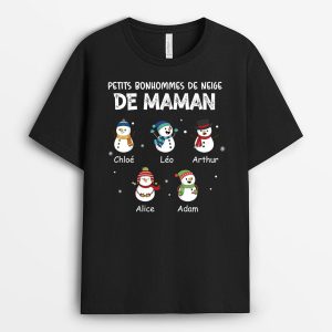 T-shirt Petits Bonhommes De Neige De Maman Mamie Personnalise T-shirt Petits Bonhommes De Neige De Maman Mamie Personnalise