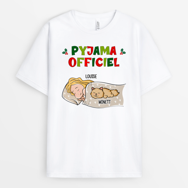 T-shirt Pyjama Officiel Chat Noel Personnalise