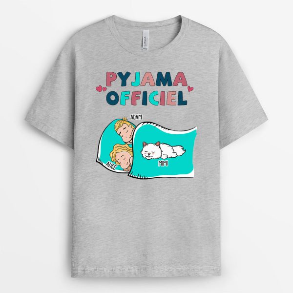 T-shirt Pyjama Officiel Chat Pour Couple Personnalise