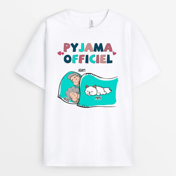 T-shirt Pyjama Officiel Chat Pour Couple Personnalise