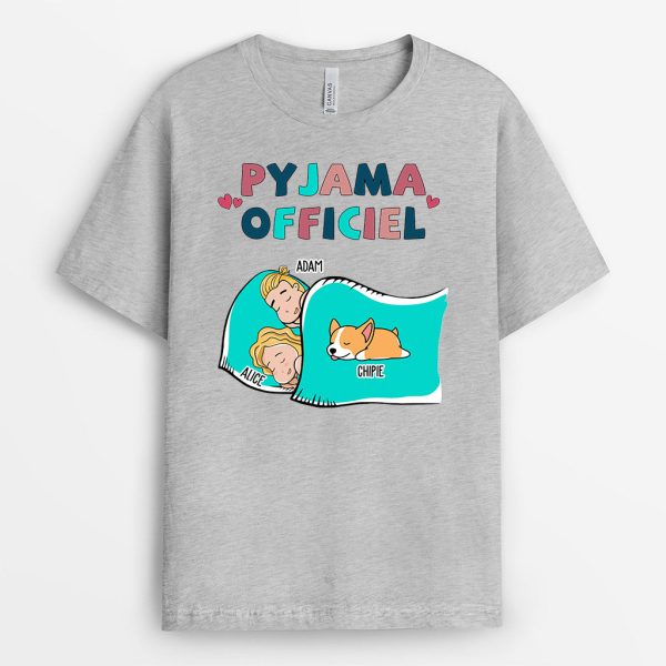 T-shirt Pyjama Officiel Chien Pour Couple Personnalise