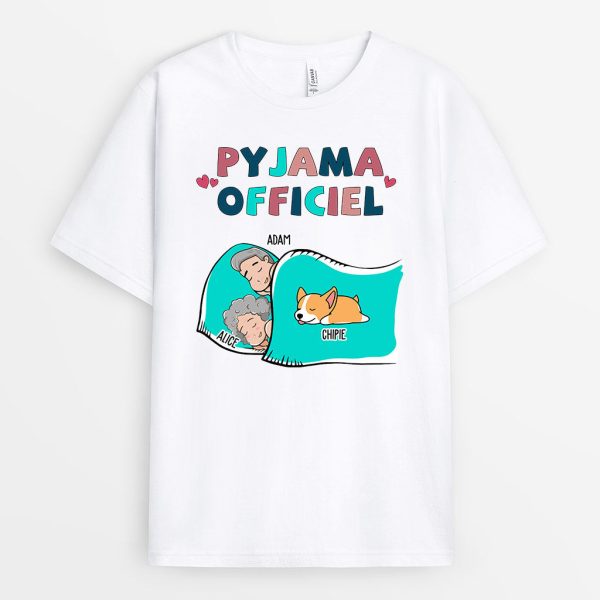 T-shirt Pyjama Officiel Chien Pour Couple Personnalise