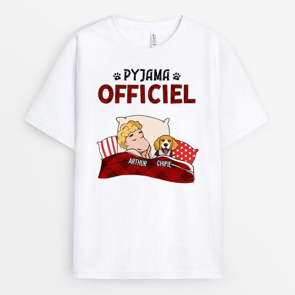 T-shirt Pyjama Officiel Chiens A Carreaux Personnalise