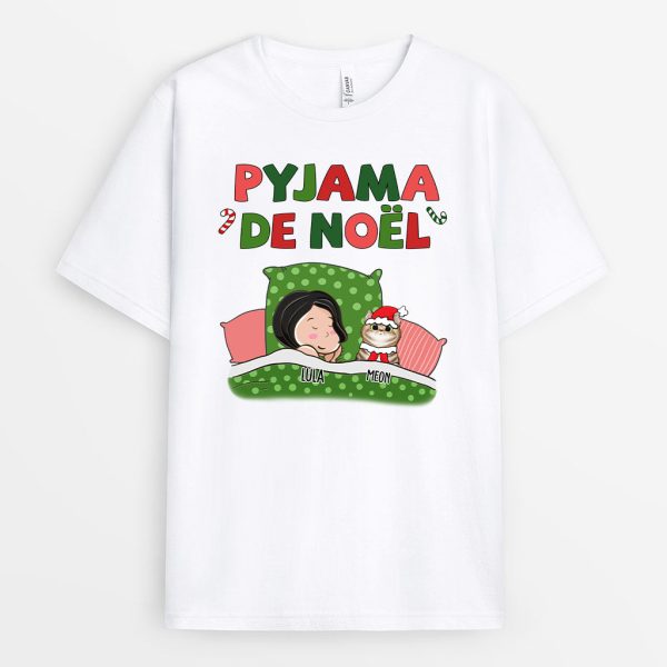 T-shirt Pyjama de Noel avec Chats Personnalise