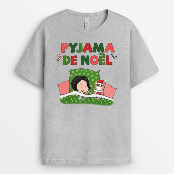 T-shirt Pyjama de Noel avec Chats Personnalise