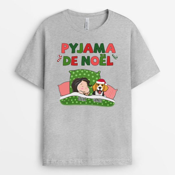 T-shirt Pyjama de Noel avec Chiens Personnalise