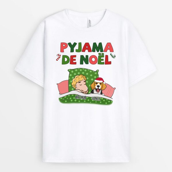 T-shirt Pyjama de Noel avec Chiens Personnalise