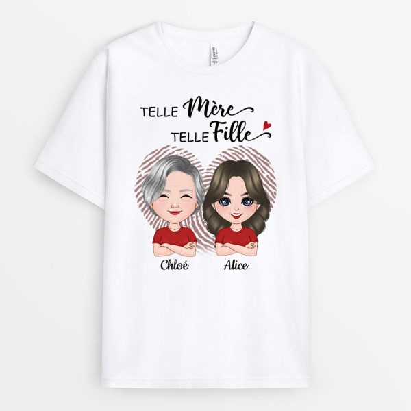 T-shirt Telle Mere Telle Fille Empreinte Coeur Personnalise