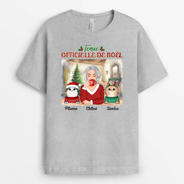 T-shirt Tenue Officielle de Noel pour Chat Personnalise