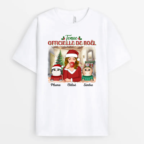 T-shirt Tenue Officielle de Noel pour Chat Personnalise