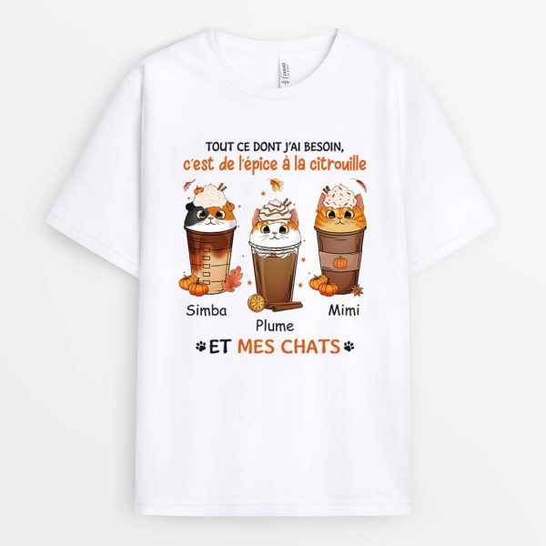 T-shirt Tout Ce Dont J’ai Besoin C’est De L’Epice A La Citrouille Et Mes Chats Automne Personnalise