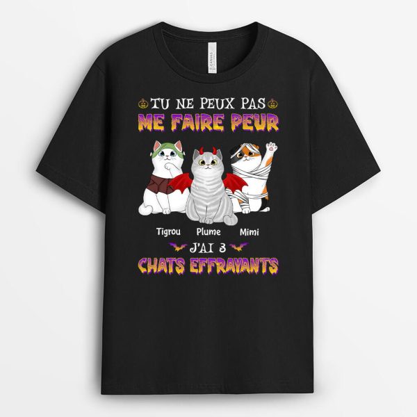 T-shirt Tu Ne Peux Pas Me Faire Peur J’ai 4 Chats Effrayants Personnalise