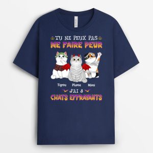T-shirt Tu Ne Peux Pas Me Faire Peur J’ai 4 Chats Effrayants Personnalise T-shirt Tu Ne Peux Pas Me Faire Peur J’ai 4 Chats Effrayants Personnalise