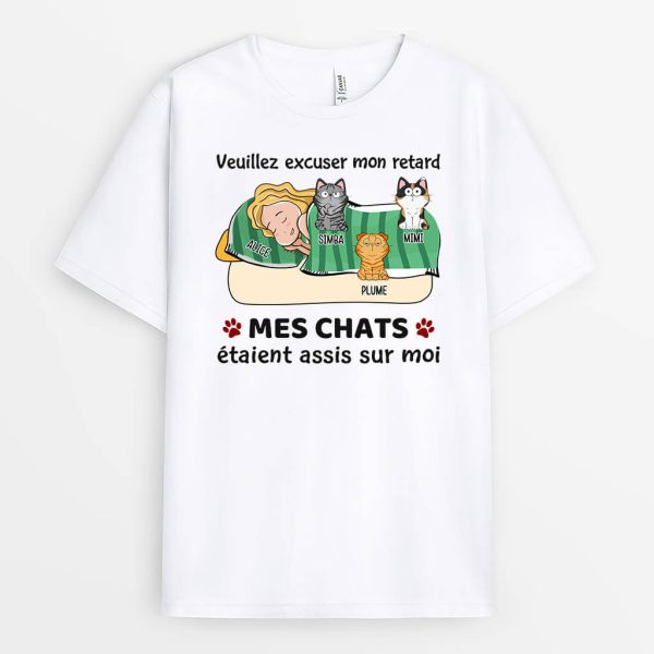 T-shirt Veuillez Excuser Mon Retard Mon Chat Etait Assis Sur Moi Personnalise