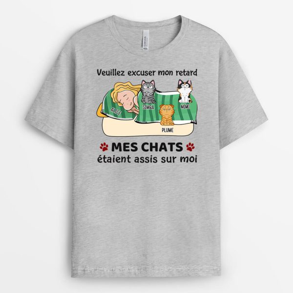 T-shirt Veuillez Excuser Mon Retard Mon Chat Etait Assis Sur Moi Personnalise