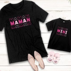 T-shirt maman mini, maman & mini , maman et bebe , tee shirt assorti famille, tee shirt personnalise