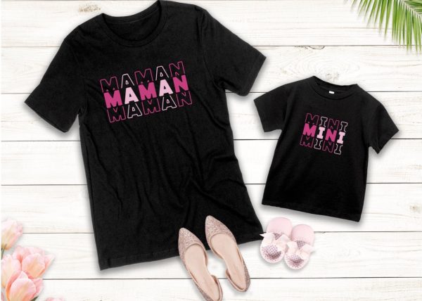 T-shirt maman mini, maman & mini , maman et bebe , tee shirt assorti famille, tee shirt personnalise