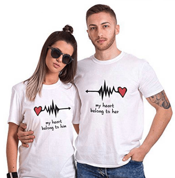 Tee shirt couple battements de coeur