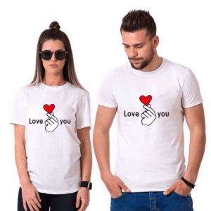 Tee shirt couple doigt et coeur 3
